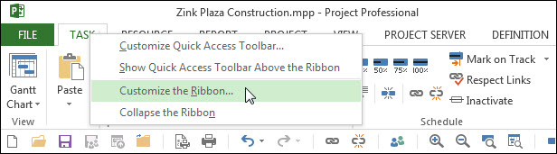 Right-click on a Ribbon tab